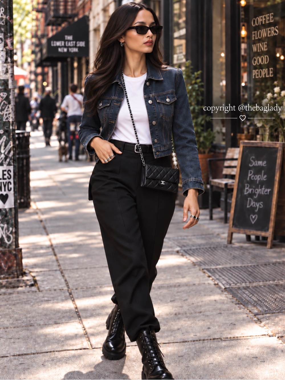 CHANEL Black Straight-Leg Pants with Quilted Crossbody Accent